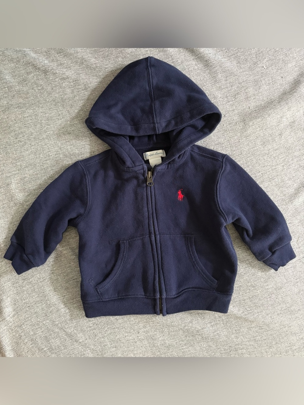 Ralph Lauren Navy Hooded Zip Jacket with Red Pony - 6 months